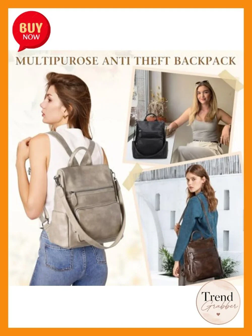 Anti Theft Backpack Purse Women PU Leather Designer Shoulder Bag Three Ways